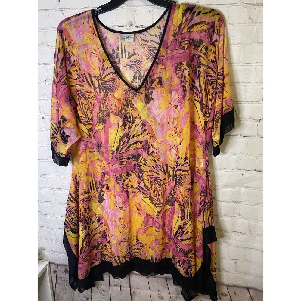Contour Women 2XLPink Floral Pleated‎ Short Sleeve Blouse Top